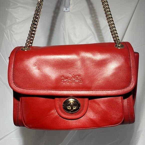 COACH Red Currant 33544 Leather Ranger Crossbody Flap and Turn lock Chain Handle - Picture 1 of 15